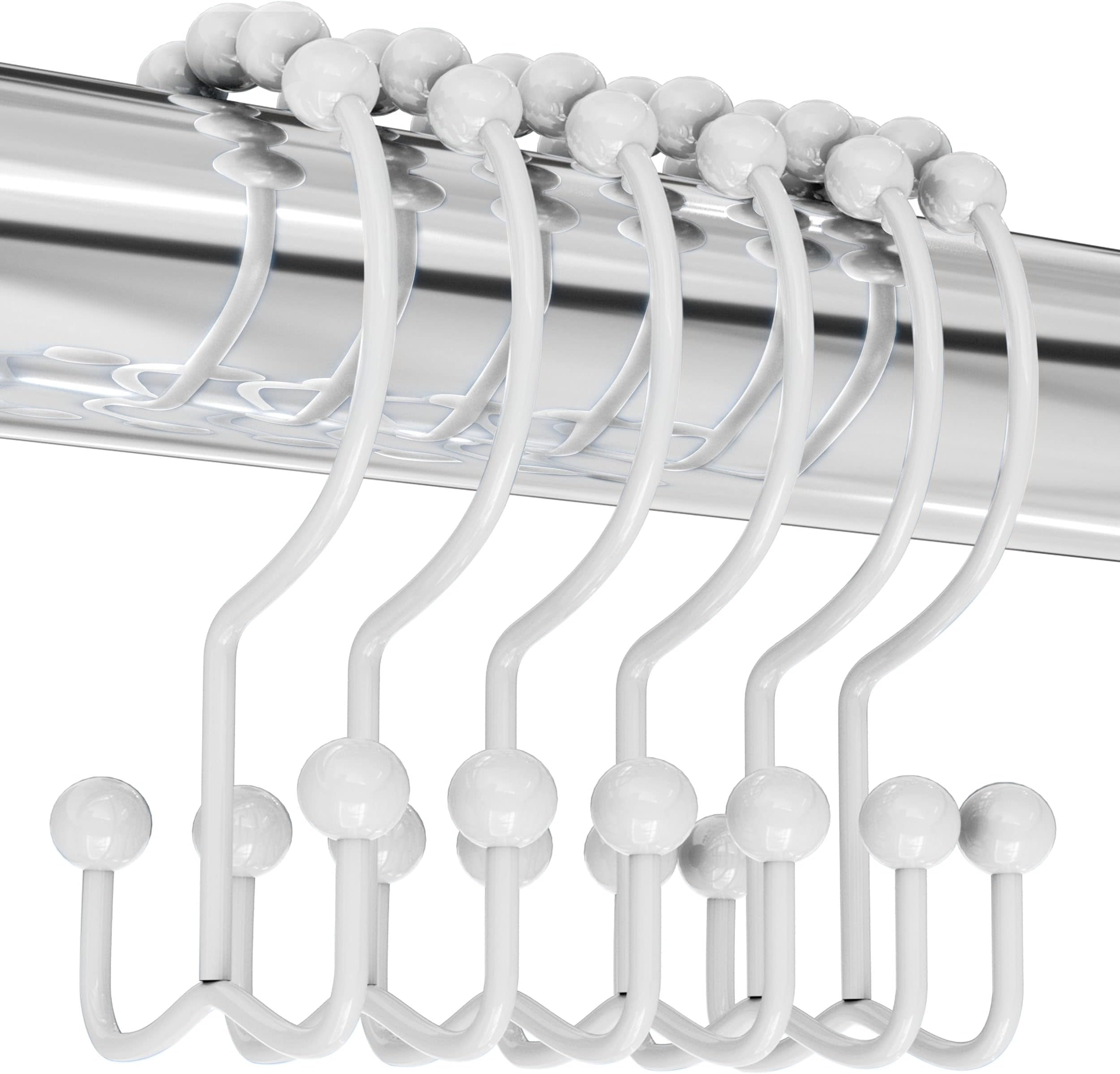 Utopia Bedding Shower Curtain Hooks Rings, Rust-Resistant Metal Double Roller Glide Shower Hooks for Bathroom Shower Rods Curtains, Set of 12 - White