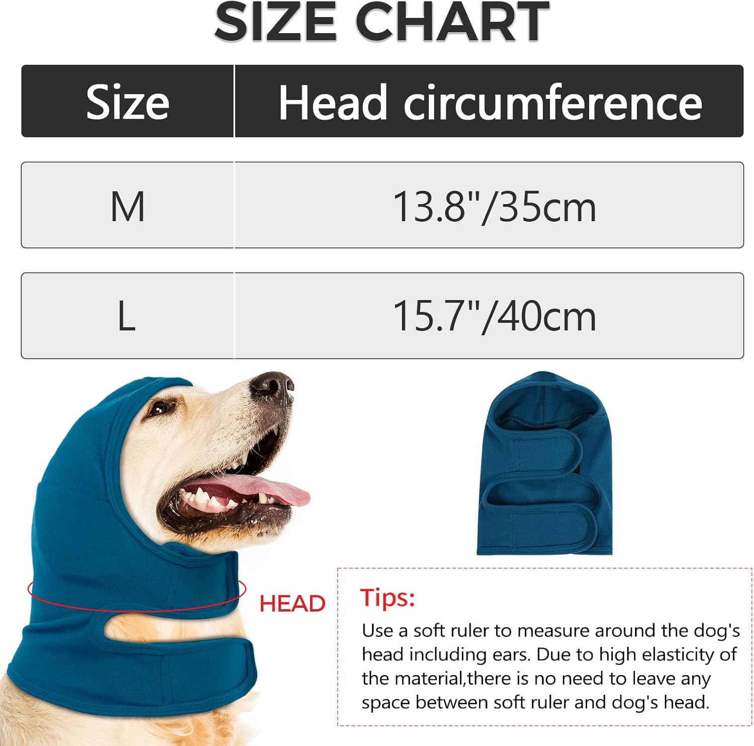 NACOCO Dog Calming Hoodie - Adjustable No Shake Dog Ear Covers Pet Head Ear Wrap Muffs Noise for Grooming Bath Fireworks(Dark Blue, L)