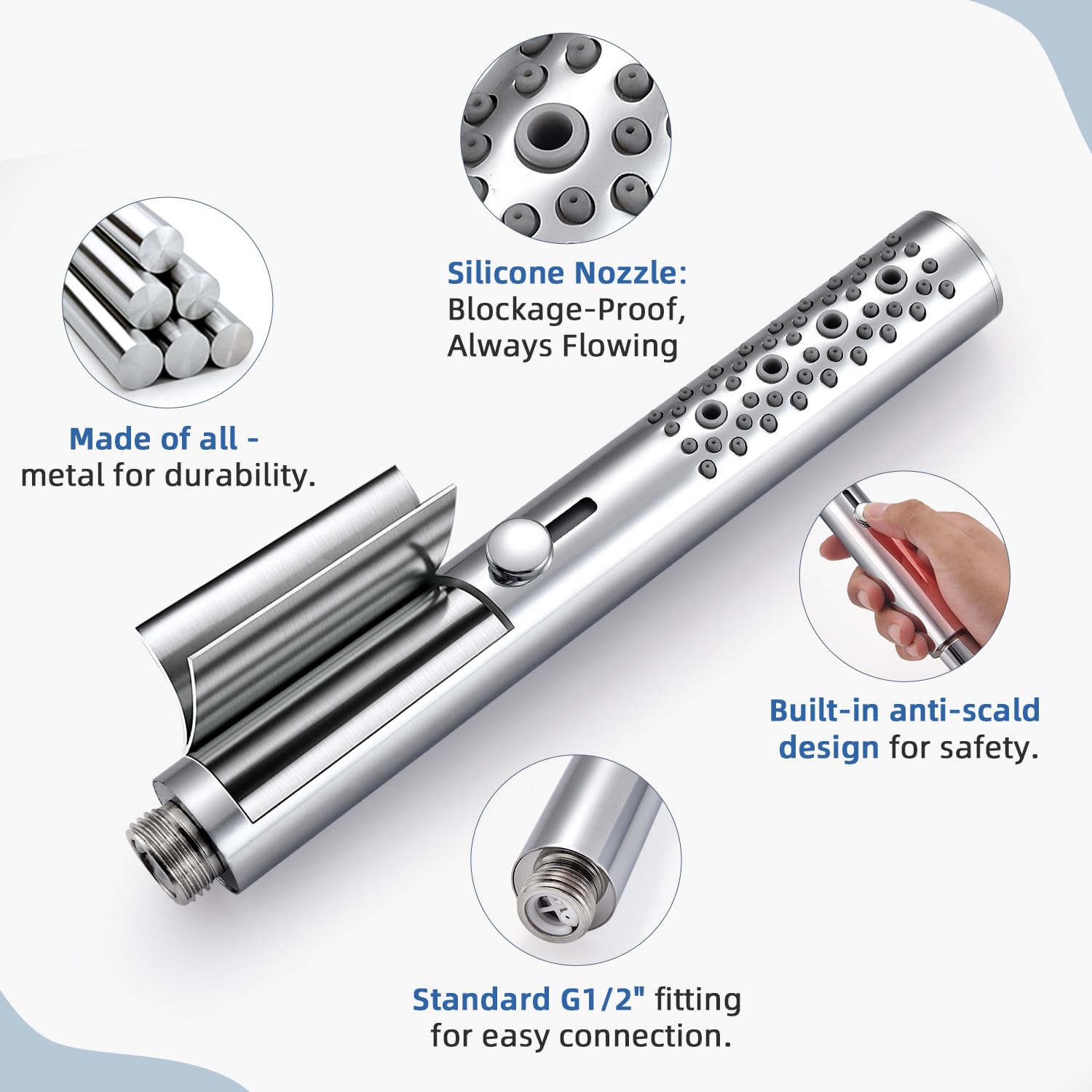 Hardivalue All-Metal 2-Function Shower Head for The Bathroom Water-Saving Handheld Wand with Massage Function - Image 2
