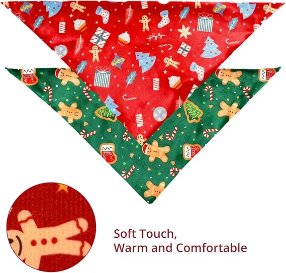 Christmas Dog Bandanas, 2 Pack Cute Patterns Xmas Pet Scarf for Boy and Girl, Premium Durable and Soft Fabric, Holiday Pet Christmas Costume with Festival Elements for Small Medium Large Dogs (Set 1)
