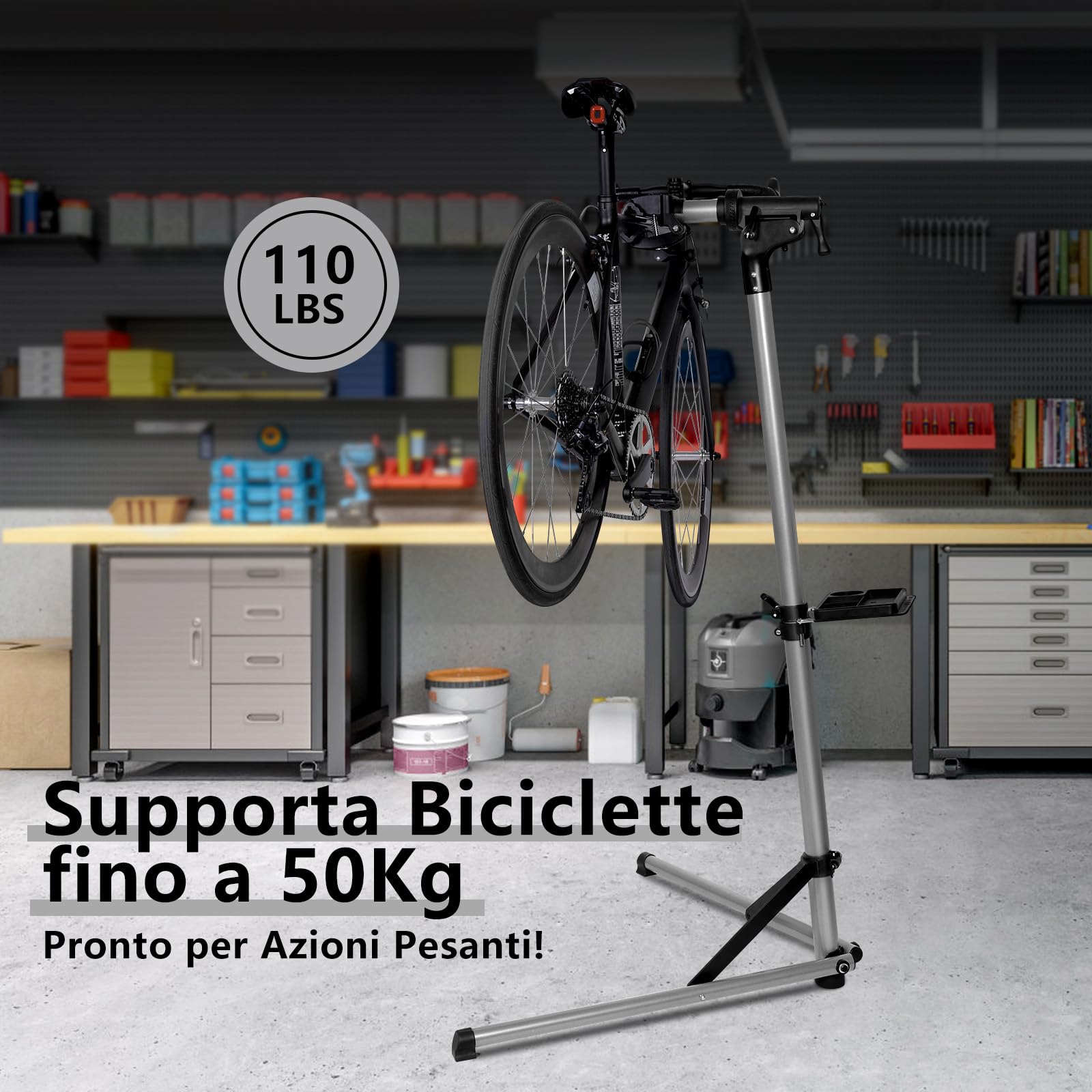 Supporto Riparazione Bici Urban Deco - In Alluminio, Regolabile Fino A 160 Cm, Portata 50 Kg