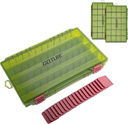 Miniatura 11 de Goture Organizador de caja de aparejos de pesca, caja organizadora de pesca transparente con regla de medición, divisores ajustables, pestillos C -