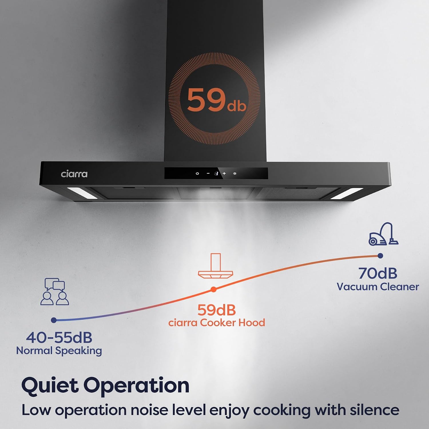 Ciarra 90cm Cooker Hood CBCB9102P Smart App WIFI Touch Control 650m³/h Recirculating&Ducting Wall Mount Hood Kitchen Extractor Fan 4-Speed with Booster Function Dimmable LED... - Image 4