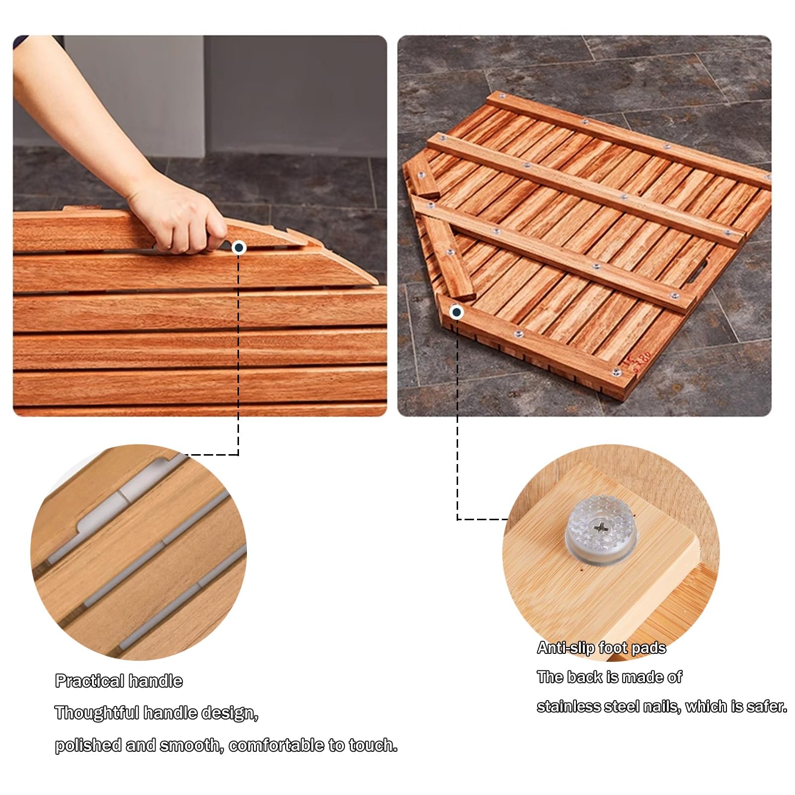 Alfombrilla de baño de madera antideslizante respetuosa con el medio ambiente, para ducha y sauna, elegante y fácil de limpiar (31 x 36 pulgadas) para comodidad y decoración, impermeable, resistente