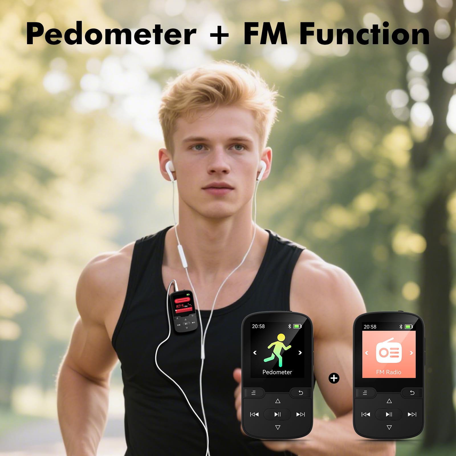 Lecteur MP3 Bluetooth 5.3 64 Go avec Clip, Radio FM, HiFi Portable, Noir