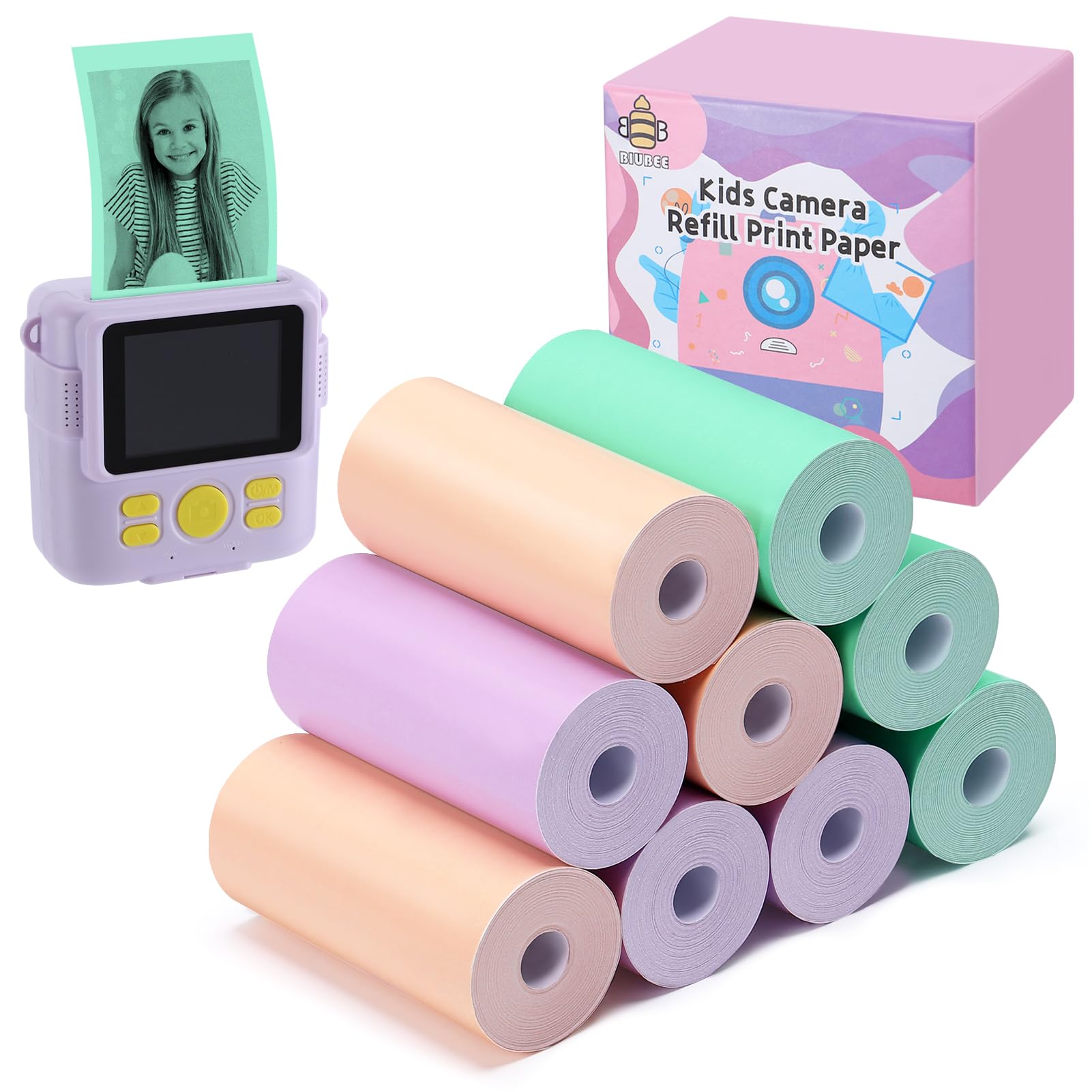 9 Rolls Kids Instant Camera Print Refill Paper- Photo Printer Thermal Paper Rolls Instant Print Camera Refill Paper for 4 5 6 7 8 9 10 Year Old Girls Boys Birthday Gifts, Candy Color
