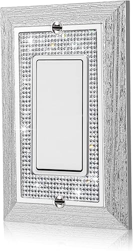 Gaocai Placas de pared con diamantes de imitación brillantes, cubierta de interruptor de luz de grano de madera de imitación, cubierta decorativa de