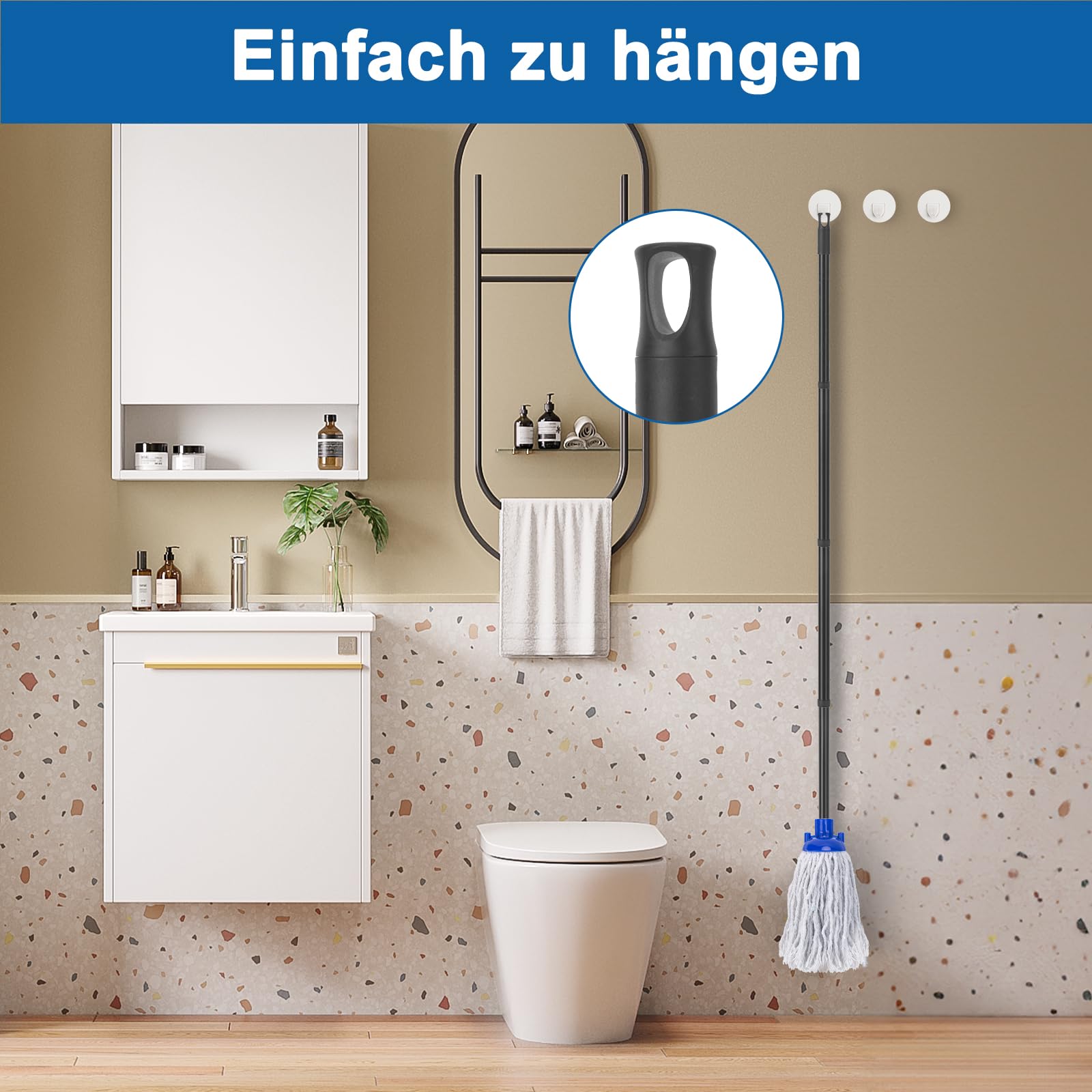 KeFanta Balai-serpillère avec 2 têtes de Rechange en Coton, Manche en métal de 144 cm et Recharge ; Balai-serpillère Efficace pour Un Usage Domestique, de Bureau et Commercial.