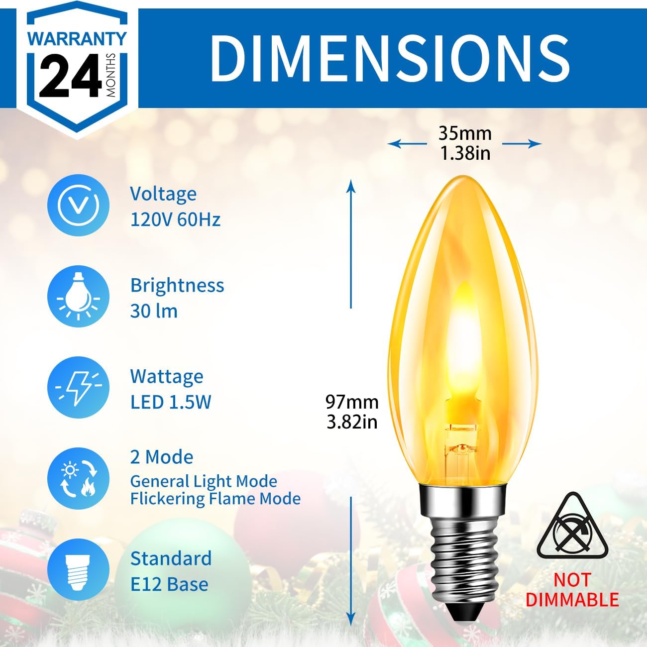 ANWIO Flicker Flame Light Bulbs, 6 Pack E12/E26 Base, 1800K Warm Candle Bulbs with 2 Modes, Non-Dimmable Flickering Flame Tip Lights for Chandelier Home Decorations Party and Outdoor Porch Yard