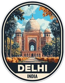India Delhi City Sticker - Waterproof Vinyl Decal for Car Bumper, Laptop, Luggage, Water Bottle, Phone Cases, Wall, Window, Sticker Size - 3'' Longer Side