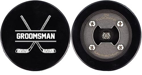 Miniatura 2 de Disco de hockey de acero inoxidable para abrebotellas, regalo para el mejor hombre padrinos de boda, disco impreso  Propuesta de disco de hockey de