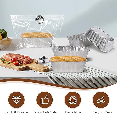 Miniatura 2 de Holihome Paquete de 50 moldes desechables de papel de aluminio de 1 libra, moldes pequeños resistentes para hornear, amantes del pan, pasteles y