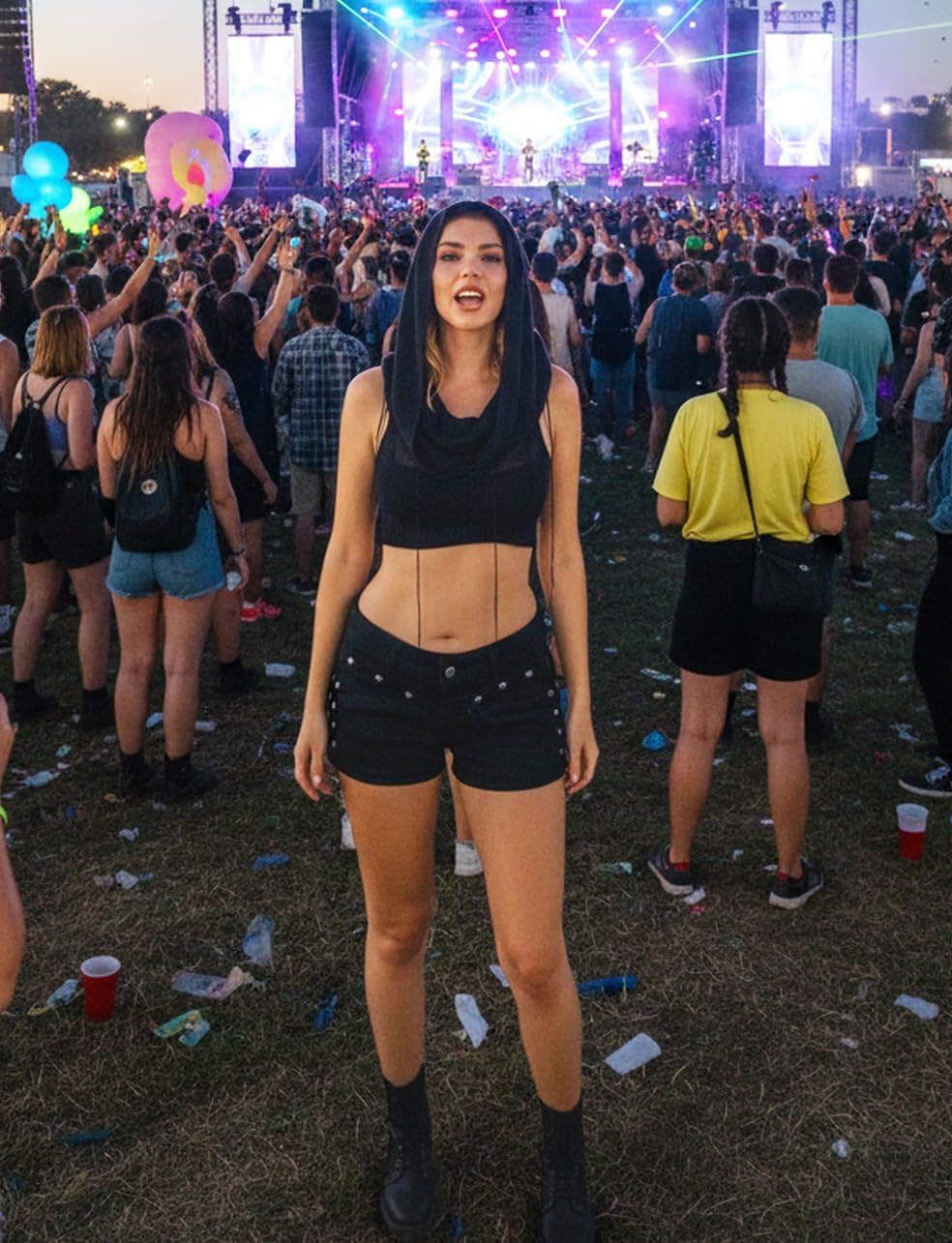 Women Hooded Knitted Sweater Vest, Sexy Rave Sleeveless Streetwear Corp Top Music Festival Outfit - Image 7