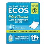 ECOS Laundry Detergent Sheets Vegan, No Plastic Jug, No Mess & Liquid Free - Hypoallergenic, Plant Powered Laundry Detergent Sheet - Free and Clear - 114 Count (Pack of 1)