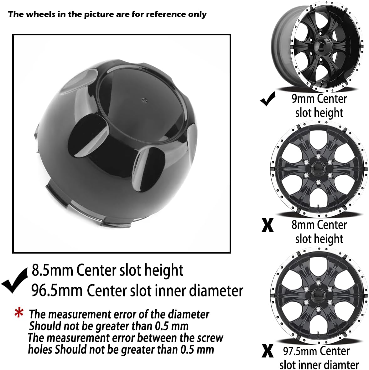 4Pcs 99.5mm(3.92inch) Wheel Center Caps for Helo Maxx 6 Wheel Rim Replacement 789K101 X1834147-9SF Hub Cap, (Gloss Black, Inner 96.5mm 3.8in)