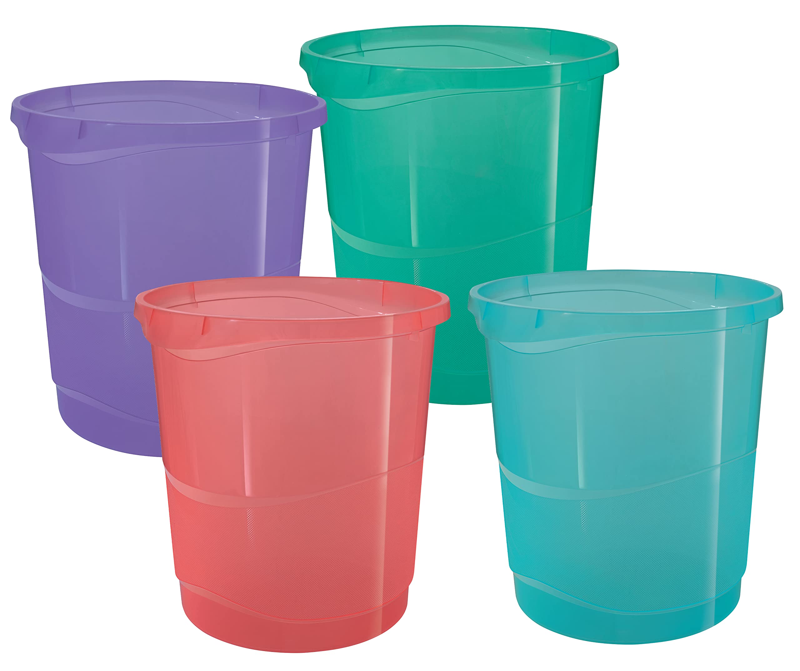 Esselte Waste Paper Bins, 14 Litre Stackable Plastic Waste Basket, Litter & Recycling Bin, Home/Office Use, Embossed Pattern, Colour'Breeze Range, Set of 1, Assorted Shades, 626291