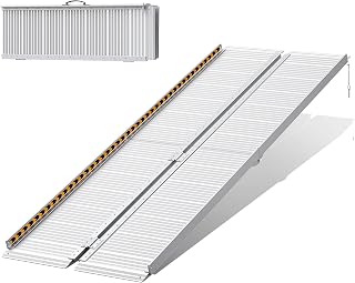 FACHNUO Rampa para Sillas de Ruedas Plegable 213,5CM Rampa de Umbral, Capacidad 362KG, Antideslizante Extra Ancha 74CM - Rampa de Aluminio Portátil para Escaleras, Peldaños, Puertas, Entradas