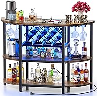 Zarler 47.3" Bar Cart with Power Outlet & App-Controlled LED Lights - Easy Assembly Home Liquor Cabinet, 4-Tier Storage for Wine & Glasses, Brown