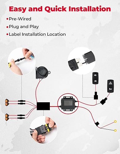 Miniatura 2 de KEMIMOTO Kit de señal de giro UTV con bocina, precableado, Plug and Play, UTV ATV Blinker con interruptor basculante, luz de peligro, kit universal