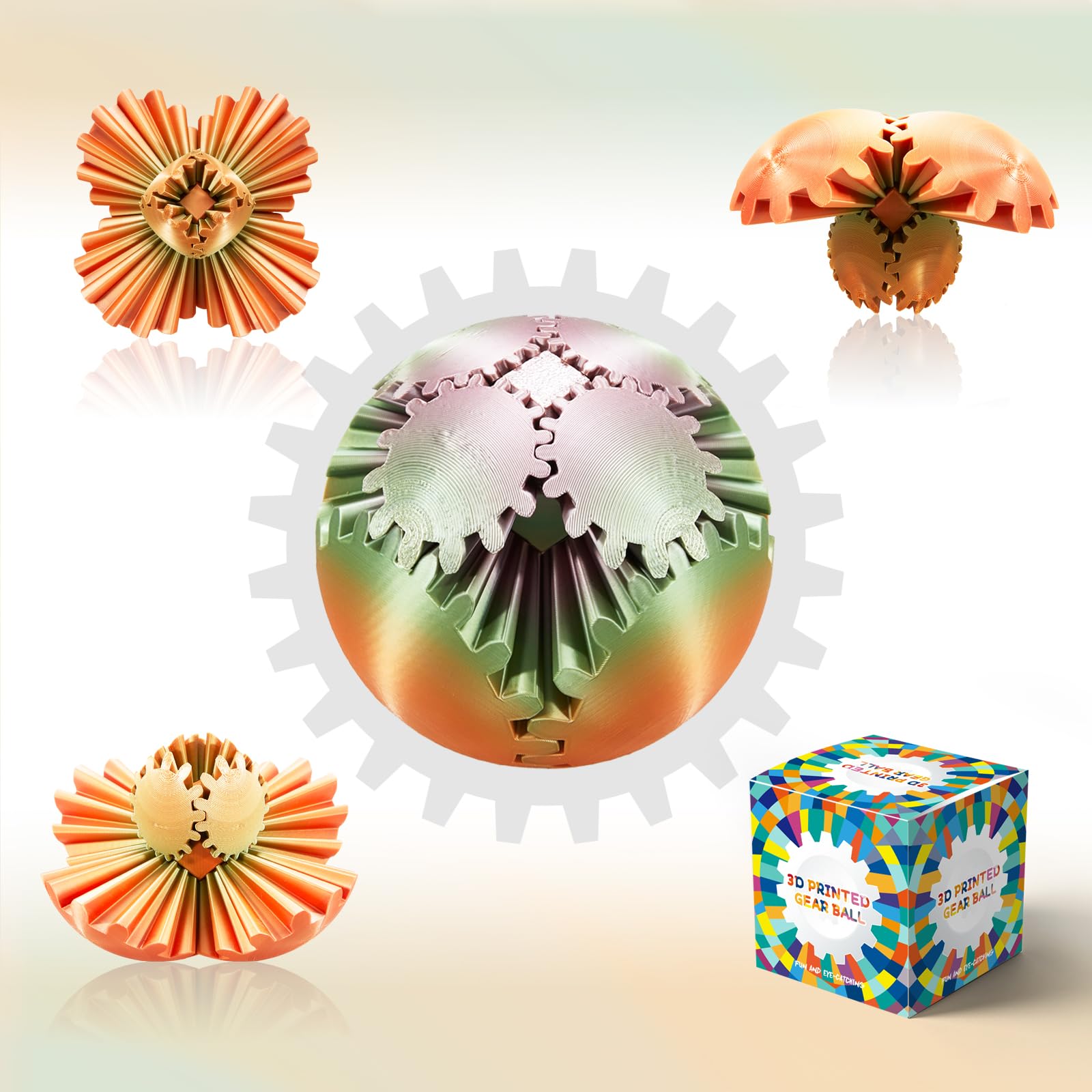 Gear Ball-3D Printed Gear Sphere,3D Printed Spin Ball Cube Fidget Toy,The Steampunk Whirling Wonder Fidget Ball Toy (Macaron)