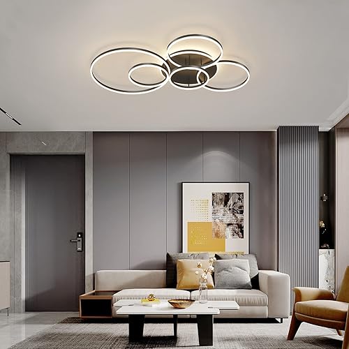 Miniatura 5 de Lámpara de techo LED moderna de 106 W, lámpara de techo de acrílico regulable con control remoto, 6 anillos circulares para sala de estar, lámparas
