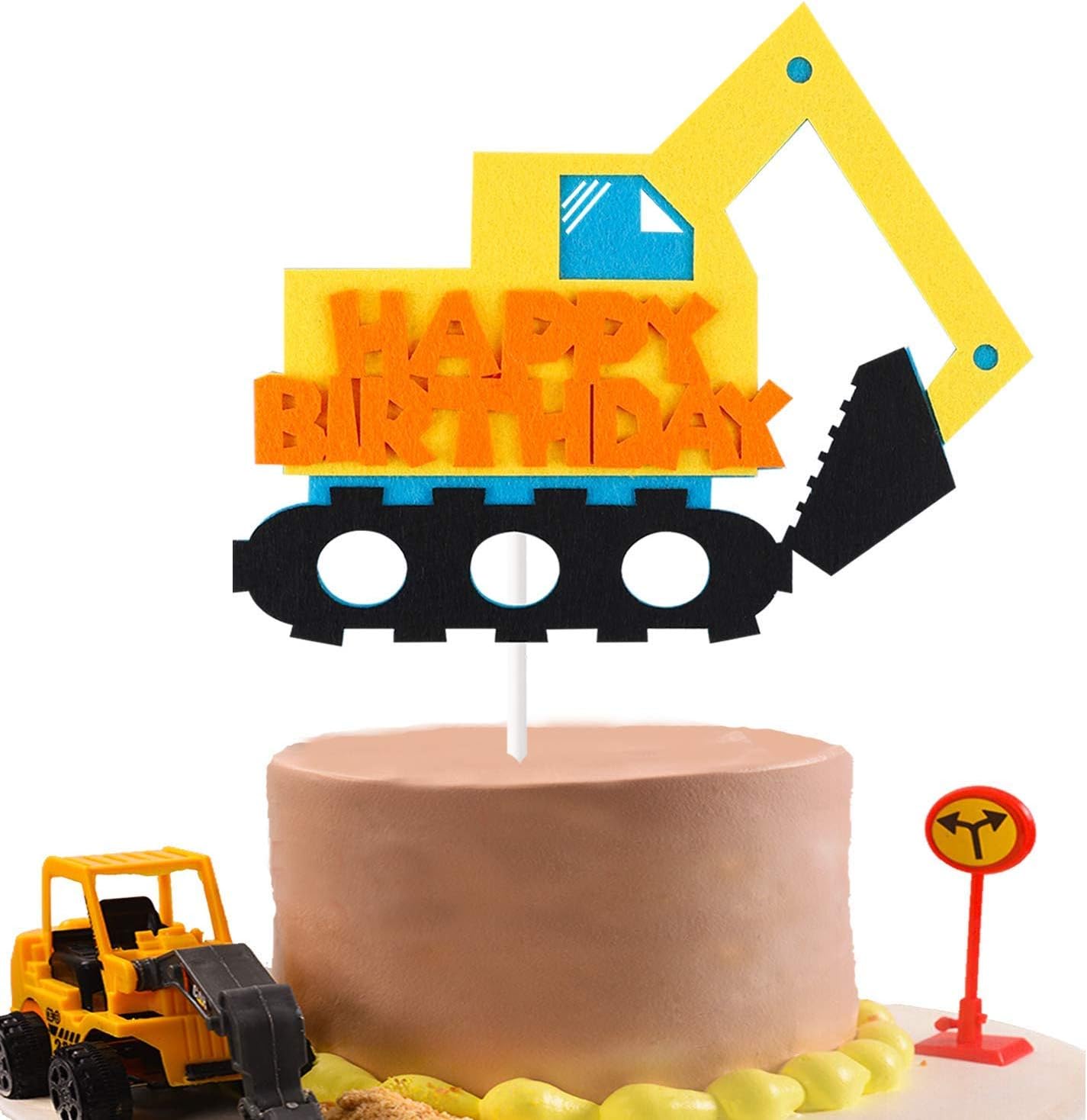 BeYumi Construction Truck Birthday Cake Topper for Kids, Excavator Party Cake Decoration Supplies