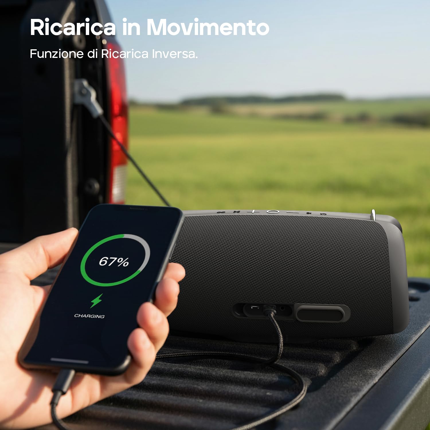 Tribit StormBox Lava Cassa Bluetooth Portatile, 80 W, IP67 impermeabile | XBass, 24 ore, Bluetooth 5.4, EQ personalizzato, TWS, microfono integrato, campeggio, feste, outdoor, grigio