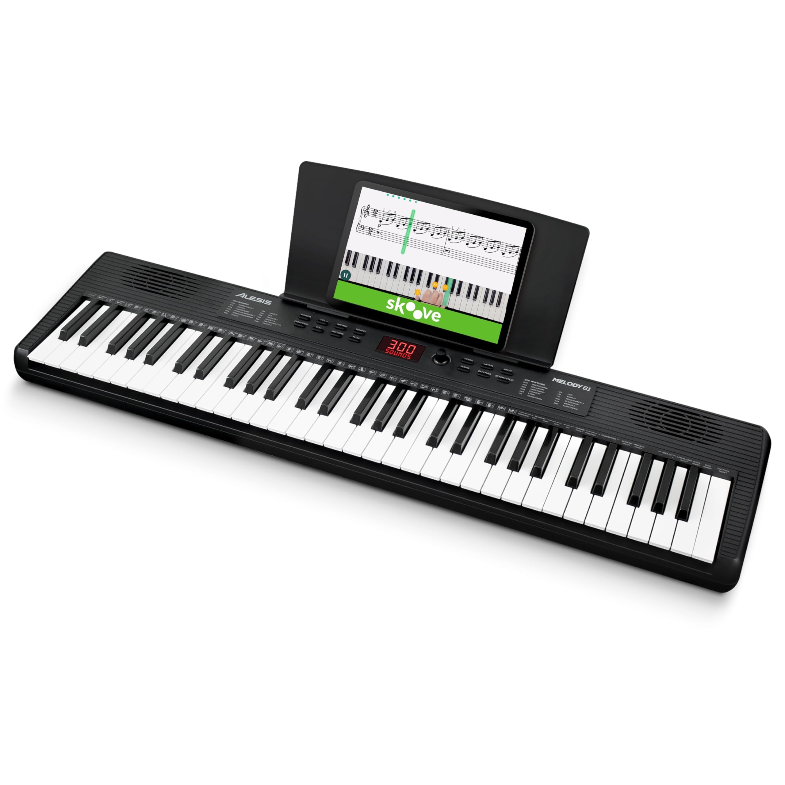 Alesis Melody 61 Keyboard Piano für Einsteiger mit 61 Tasten, Lautsprechern, Tablet-/Notenablage, 300 Sounds und Musiklektionen