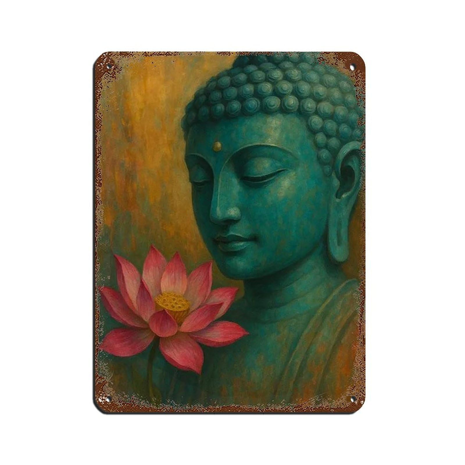Serene Buddha with Lotus Retro Poster Metal Tin Sign Chic Art Retro Iron Painting Bar People Cave Cafe Family Garage Poster Wall Decoration 12x16inch(30x40cm)