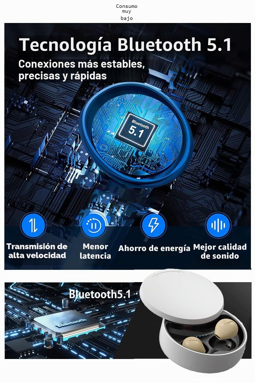 Auriculares Bluetooth 5.0 inalámbricos para Coche, con Caja de Carga de 260 mAh, Mayor Comodidad (X21S Nude)