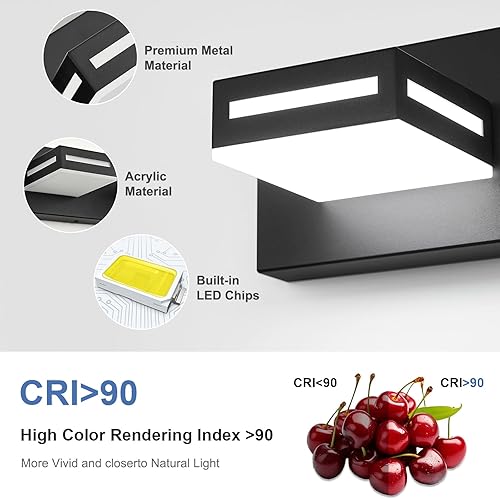 Miniatura 4 de Lámparas LED modernas para tocador (3 lámparas, 24 pulgadas), accesorios de iluminación para pared de baño acrílico negro mate sobre espejo (blanco