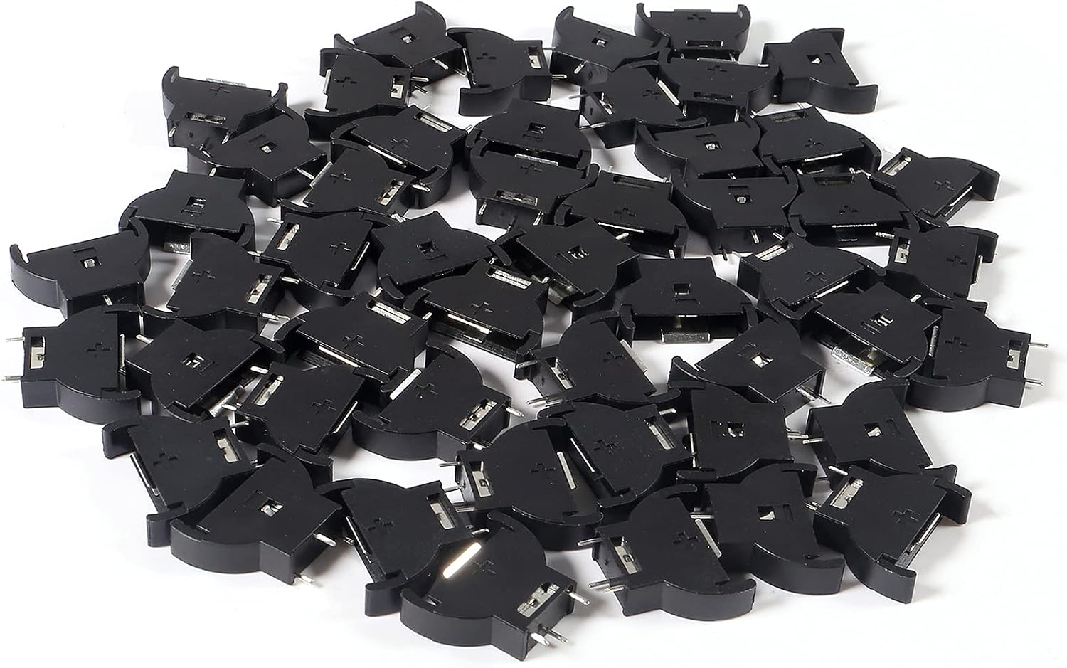 50pcs CR2032 Vertical Button Cell Battery Sockets 3 Pin Holder Case Plastic Shell Type Black