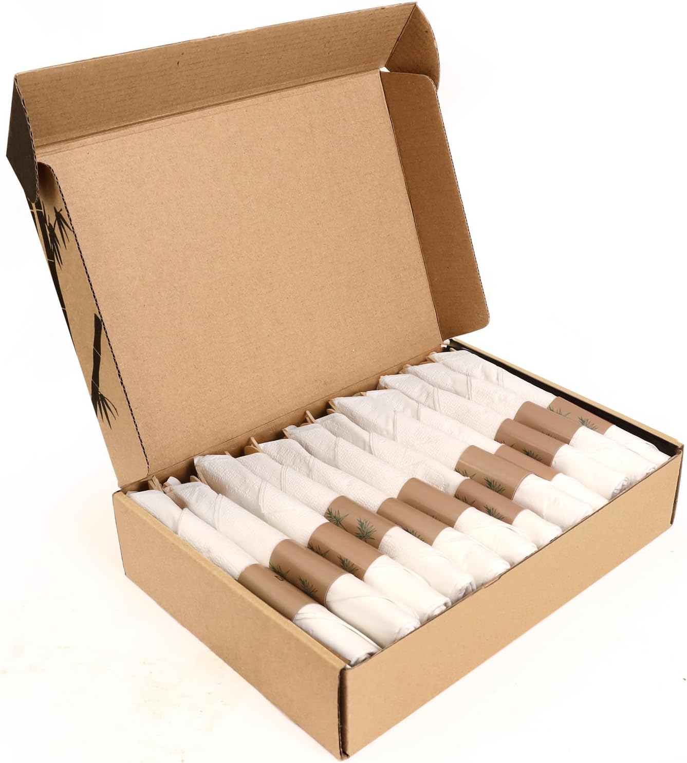 BANBU Prerolled Bamboo Cutlery-25 Pack (6.7" 25 Forks 25 Spoons 25 Knives 25 Napkins) Individually Wrapped Forks Spoons and Knives Set Disposable Compostable for Wedding/Camping