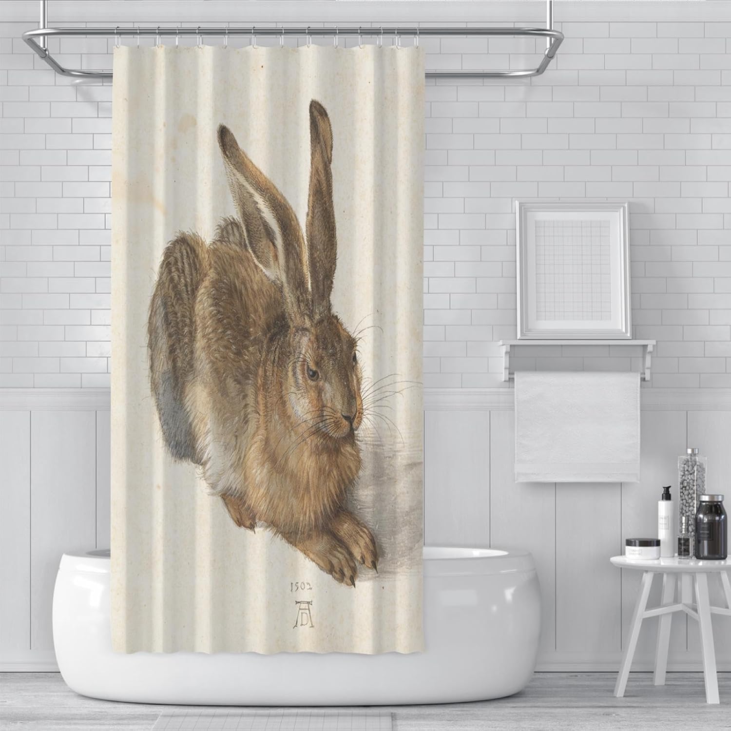 Khaki Shower Curtain Liner Brown Rabbit Pattern Bathroom Curtain Waterproof Washable Fabric Shower Curtains The Young Hare by Albrecht Dürer 78Wx96L