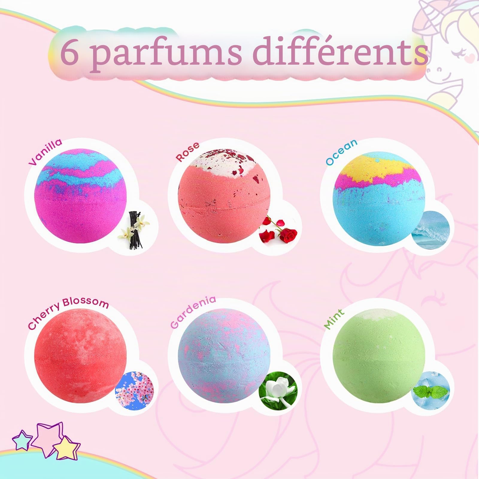 MeCids Lot de 6 bombes de bain bio pour enfants avec jouet surprise à l'intérieur, bracelets et bagues, kit de bombes de bain à bulles pour fille anniversaire et Noël