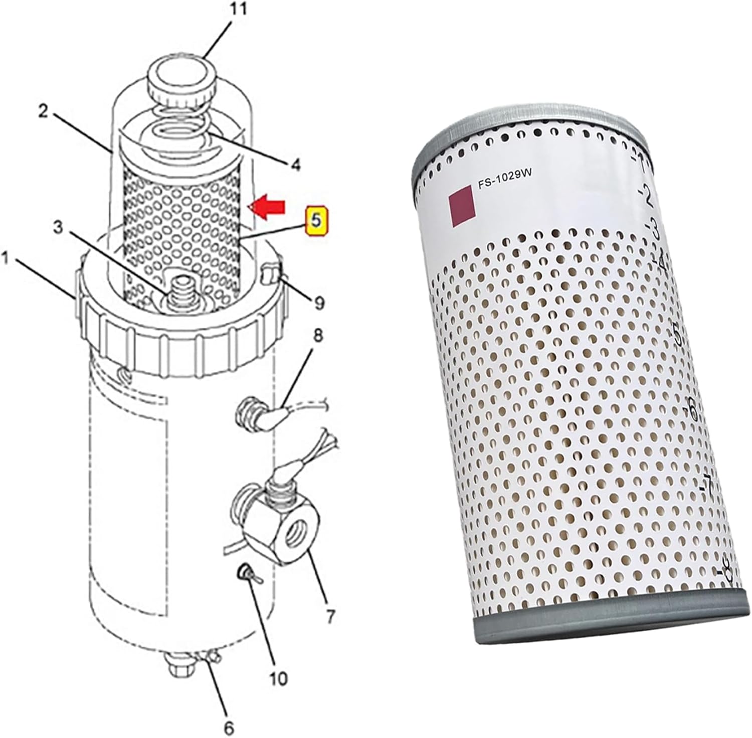 iFJF Six FS1029W Fuel/Water Separator Insert Filter Cartridge 10 micron Truck Replace P550463 PF7548 PF7620 6 Packs