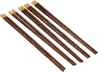 Haofy Chopsticks 5 Pairs Rosewood Copper Inlaid for Easy Grip and Durability Reusable Tableware Set for Family Gatherings, Special Occasions, Daily Use (Chicken wing wood five pairs gift box)
