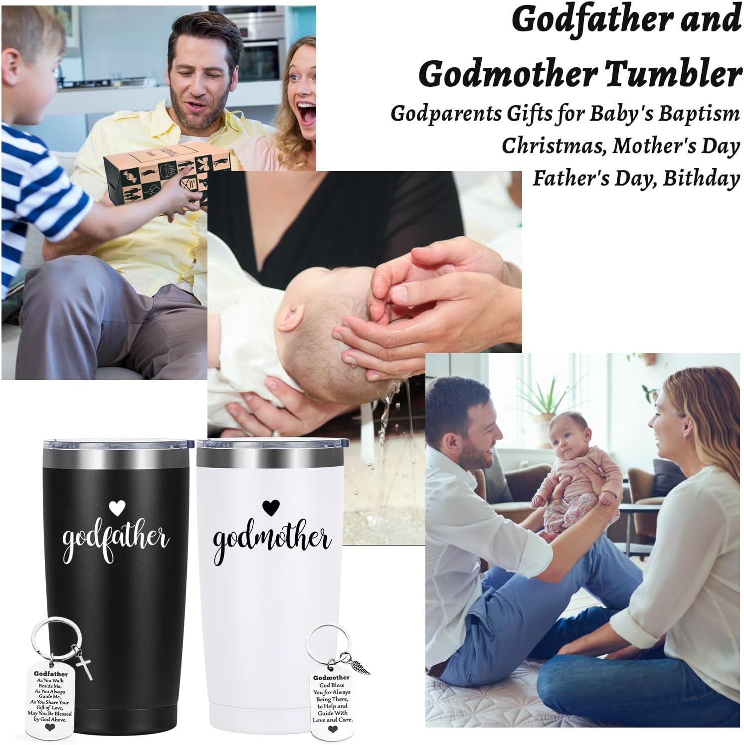 LiqCool Godparents Proposal Gift, Godparents Gifts from Godchild, Godmother & Godfather Tumbler Set with Keychain, Godparents Gift for Mother's Day Anniversary Birthday, 20oz Black & White