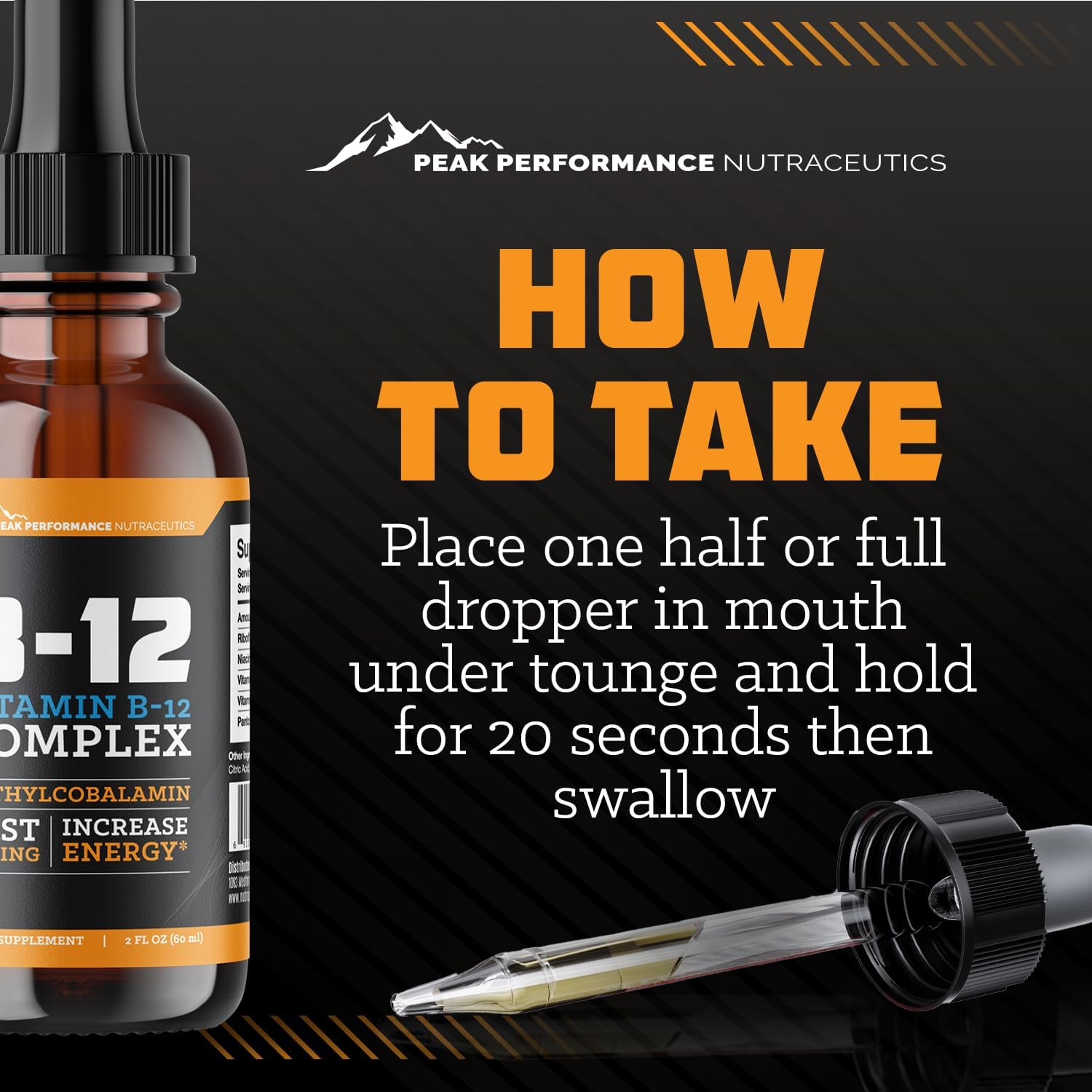 Peak Performance Vitamin B12 Sublingual Drops - B12 1000 mcg Methylcobalamin Liquid for Energy and Metabolism Booster | B12 Vitamin Dietary Supplement | 60ml