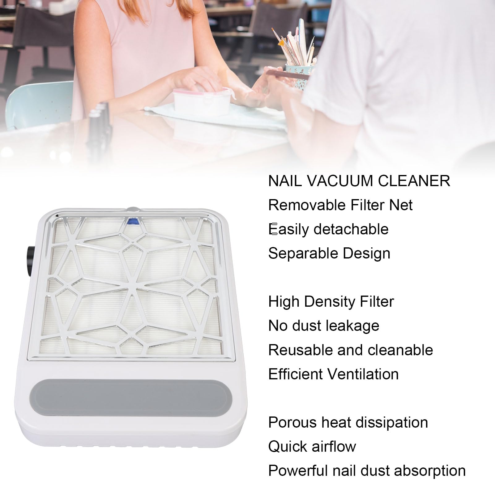 YUYTE Aspiratore per Polvere per Unghie con Aspirazione Regolabile e Appoggio per le, Aspirapolvere Professionale per Manicure con Filtro Riutilizzabile, Potente Strumento di (Spina europea)