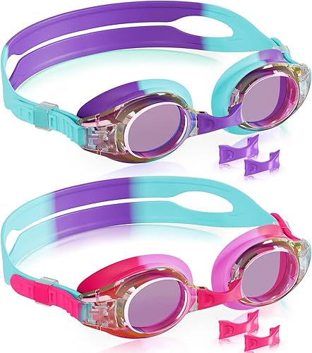 Miniatura 30 de Aegend - Paquete de 2 gafas para niños, gafas de natación para niños de 4 a 16 años, niños y niñas jóvenes, gafas de piscina antivaho, impermeables,