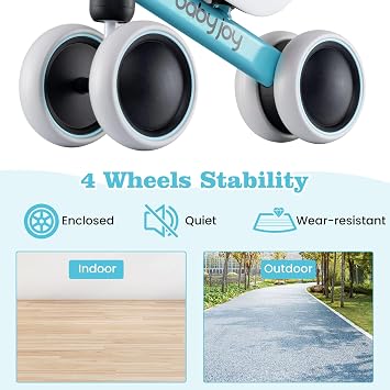 BABY JOY Balance Bike, No Pedal 4 Wheels Toddler Bike with Soft Seat as First Ride-on Toy Birthday Gift, Baby Balance Bike for 2 Years Old Boys Girls (Blue)