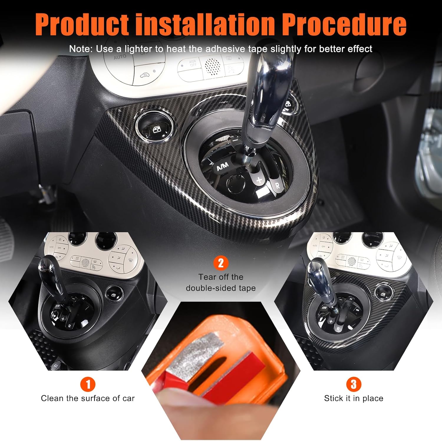 Gear Shift Frame Cover Trim Compatible with Fiat 500 2011-2023 ABS Control Gear Box Shift Knob Panel Frame Cover Sticker Decorative Accessories（Carbon Fiber）