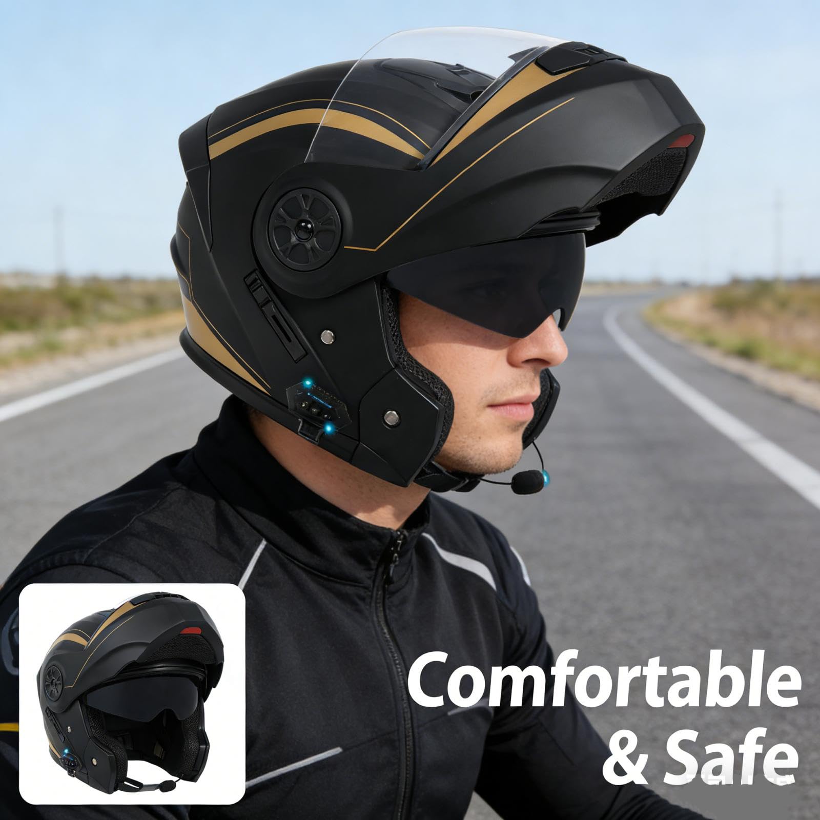 Casco Integrale Apribile con Bluetooth Casco Moto Modulare Bluetooth Caschi Modulari per Uomo Donna con Doppia Visiera Casco Integrale Casco Crash Omologati ECE