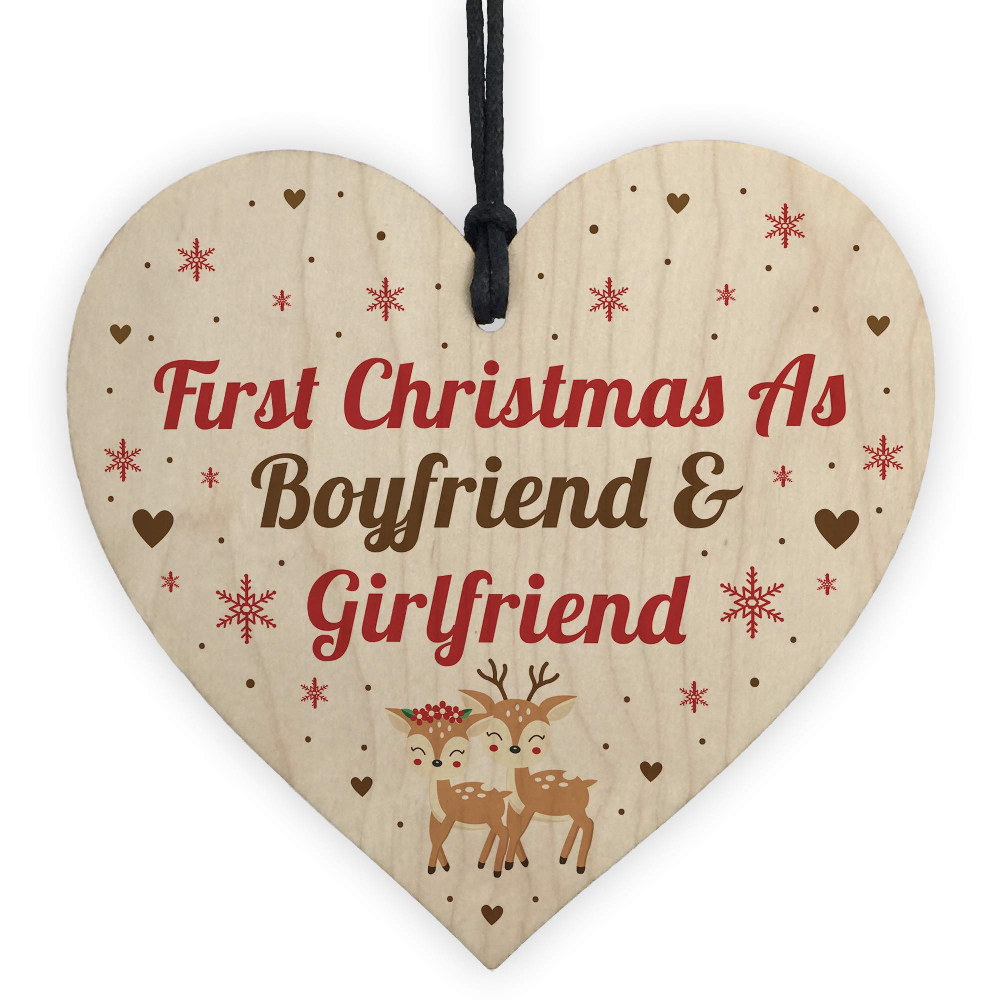 Red Ocean First Christmas As Boyfriend And Girlfriend 1St Christmas Bauble Couple Gift Wooden Heart