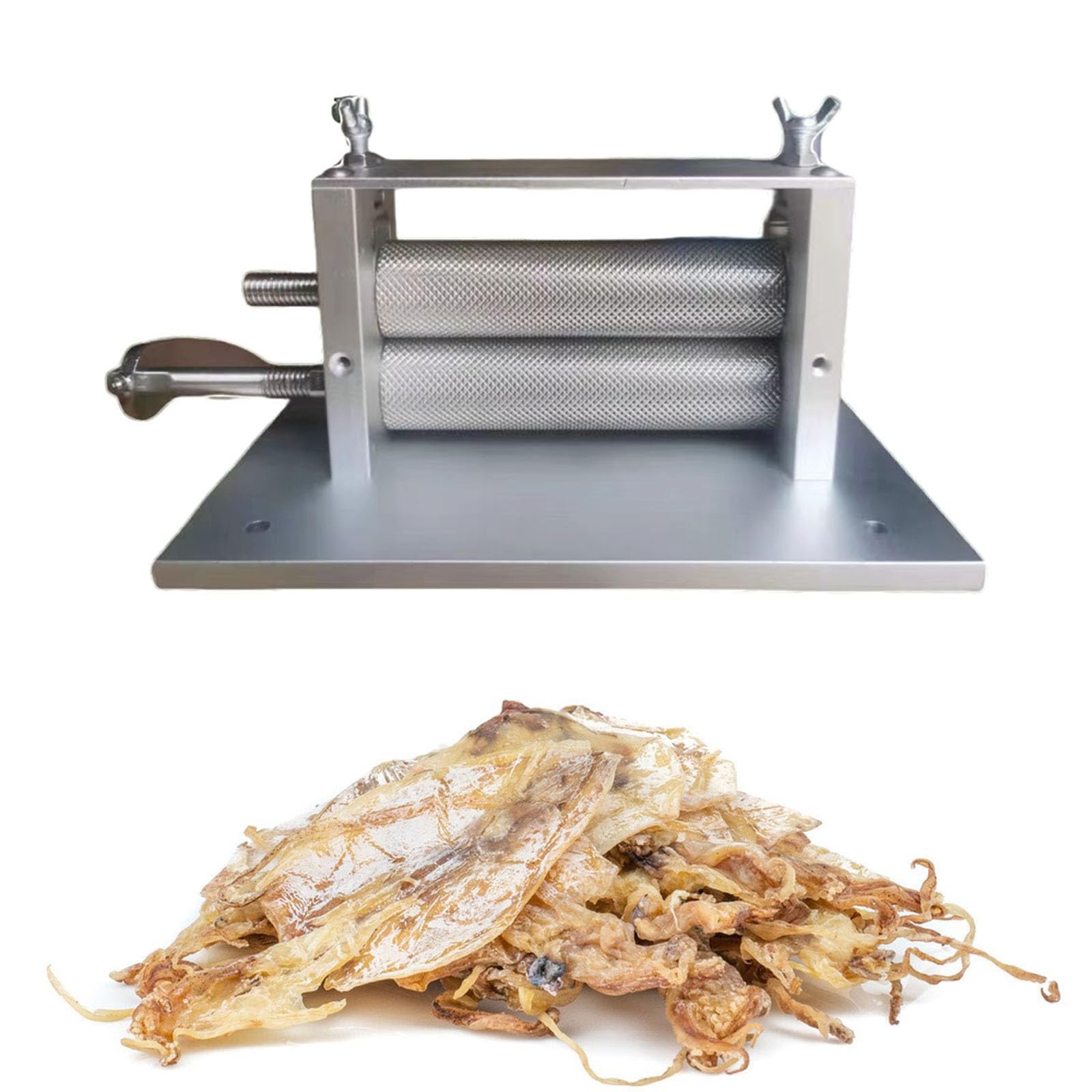 Aplanador de calamar de acero inoxidable con manivela multiusos para hacer mariscos secos, carne de res, secado permanente, utensilio de cocina de acero