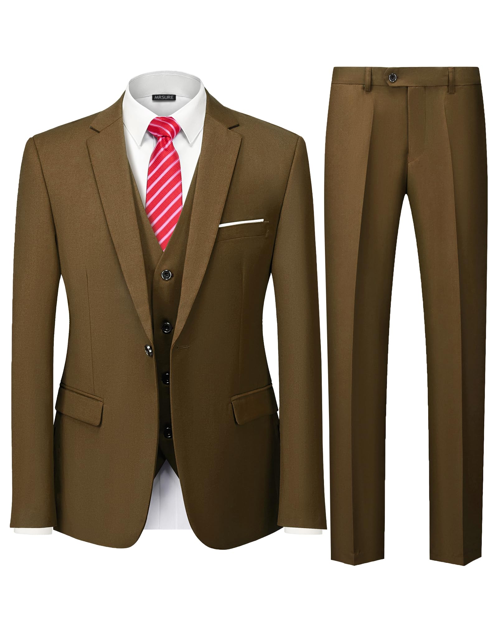 Hihawk Men's Slim Fit 3 Pieces Suit, One Button Blazer Set, Jacket Vest and Pants for Wedding Party Business Prom