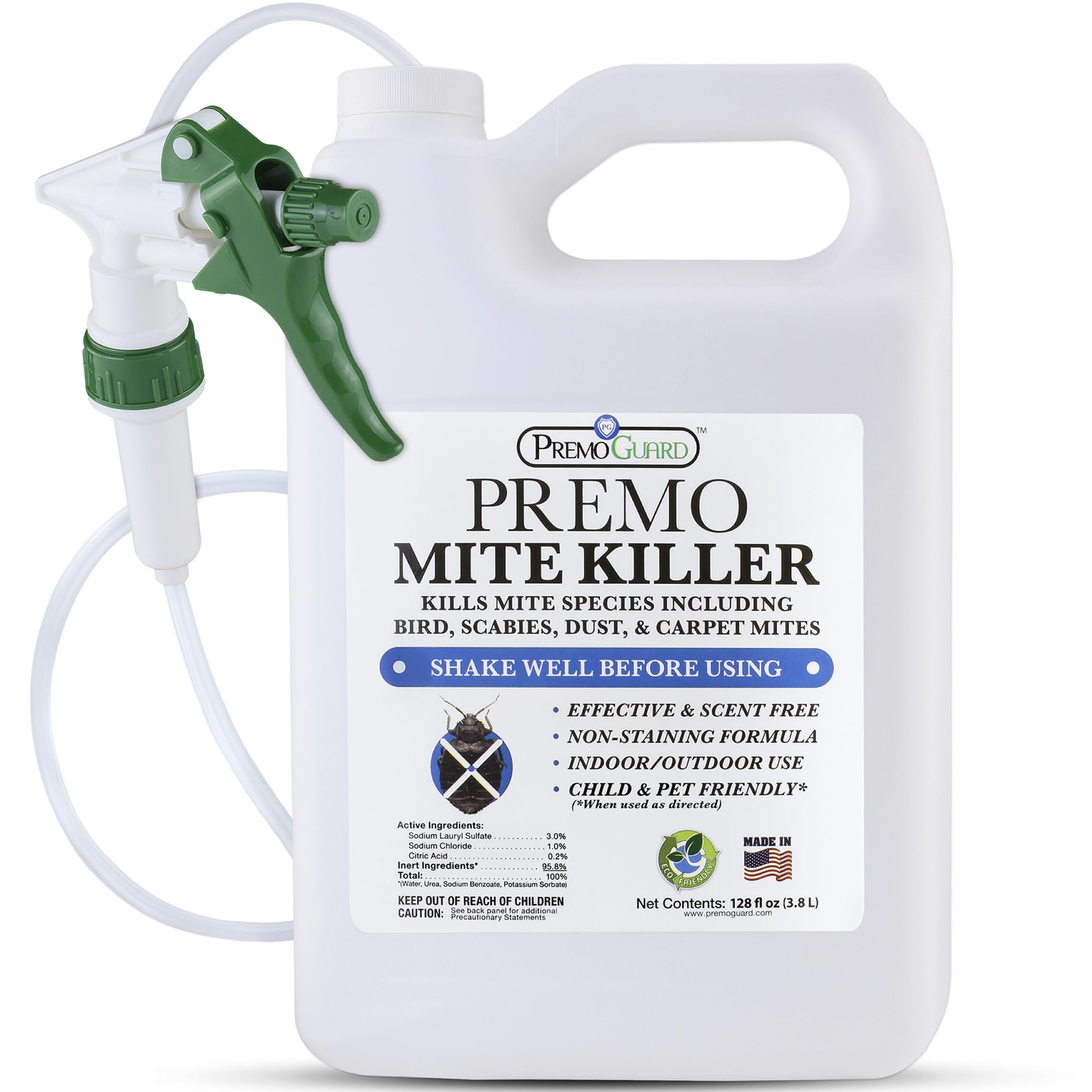 Premo Guard Natural Mite Spray – Large 128 oz Bottle – Plant Based Treatment for Dust, Spider, Carpet, Bird, Rat Mites – Safe for Families, Pet, Home, Bedding & Furniture When Used As Directed