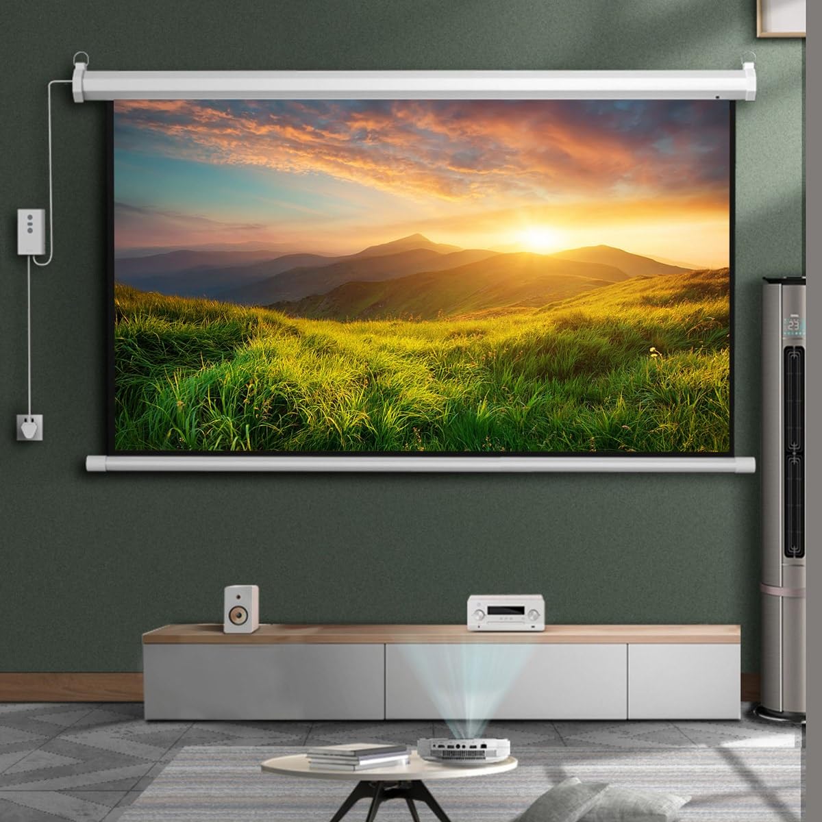 Schermo per proiettore Elettrico da 60 Pollici, Schermo motorizzato ad Alto Guadagno da 2,5 Pollici, Schermo per Film da 72 Pollici con Telecomando, Schermo per Home Theater, Cinema, Ufficio