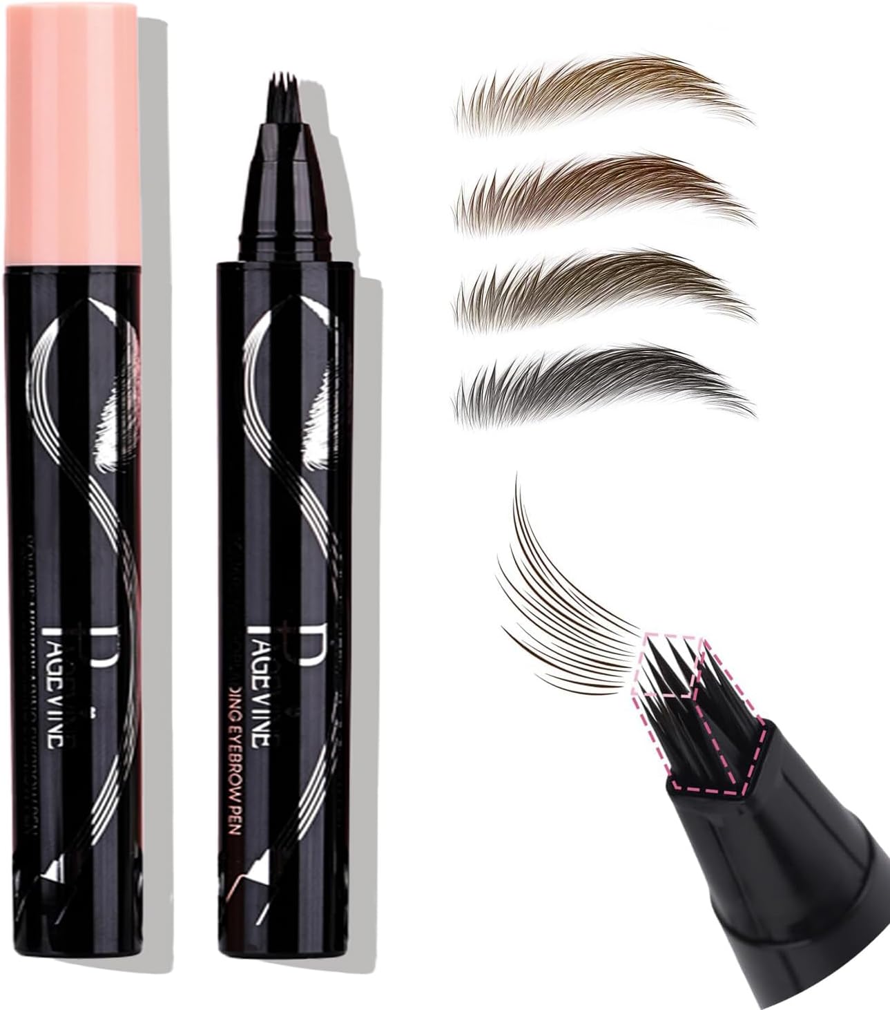 Eyebrow Pen, 3D Multi-Forked Eyebrow Pencils for Women, Waterproof Liquid Brow Pencil with Angled Brow Brush for Hair-Like Strokes, 24hrs Long Lasting Quick Dry Touch-Up Eyebrow Pen, Easy to Use- #02